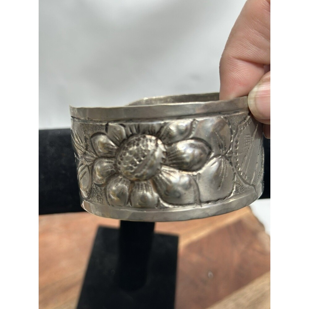 Coya Silver Arm Cuff Bracelet Embossed Stamped Artisan Created